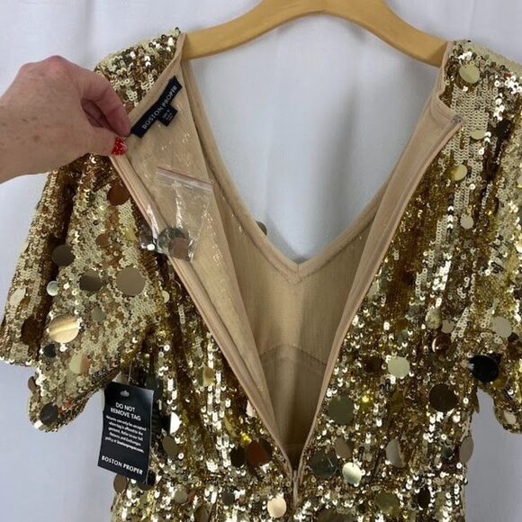 Boston Proper Gold Sequins Formal Mini Shift Dress New Women's 8 - Picture 9 of 14